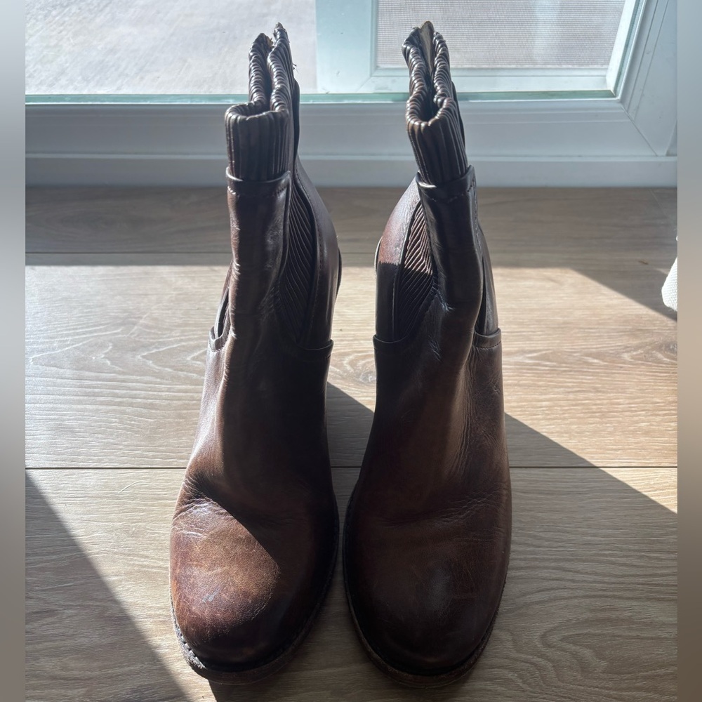 Frye brown wedge booties